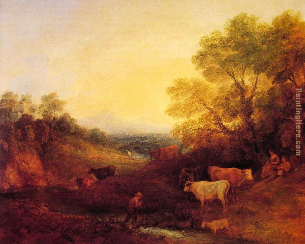 Landscape with Cattle painting - Thomas Gainsborough Landscape with Cattle art painting